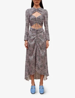 Maje Rave Leopard-print Cut-out Stretch-satin Midi Dress -Closet By She R04101854 ROSES ALT02