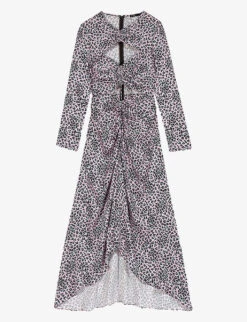 Maje Rave Leopard-print Cut-out Stretch-satin Midi Dress