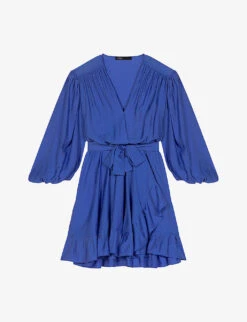 Maje Ribleu Tied-waist Wrap Woven Mini Dress