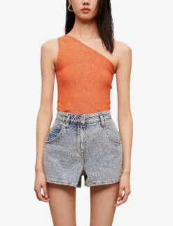 Maje Logo-patch High-rise Denim Shorts -Closet By She R04101896 BLEUS ALT02