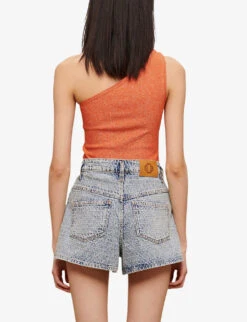 Maje Logo-patch High-rise Denim Shorts -Closet By She R04101896 BLEUS ALT03