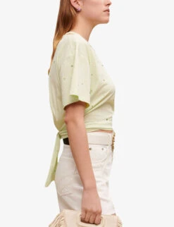 Maje Floral-embellished Cotton T-shirt 9 Maje Floral-embellished Cotton T-shirt -Closet By She R04101947 VERTS ALT02