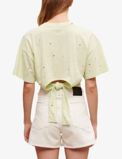 Maje Floral-embellished Cotton T-shirt 10 Maje Floral-embellished Cotton T-shirt -Closet By She R04101947 VERTS ALT03