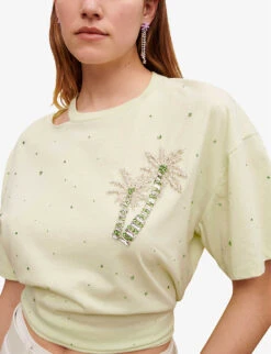 Maje Floral-embellished Cotton T-shirt 11 Maje Floral-embellished Cotton T-shirt -Closet By She R04101947 VERTS ALT04