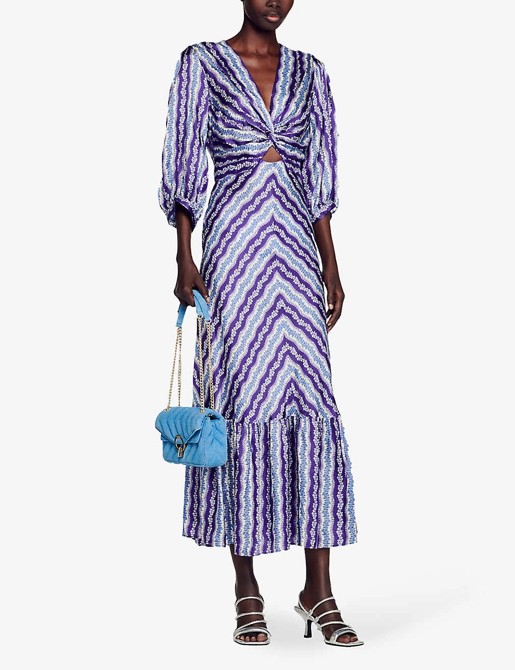 Sandro Floral-print Twisted-front Satin Midi Dress 4 Sandro Floral-print Twisted-front Satin Midi Dress - Image 2