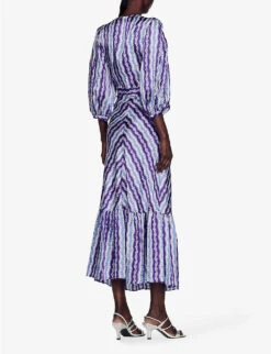 Sandro Floral-print Twisted-front Satin Midi Dress 11 Sandro Floral-print Twisted-front Satin Midi Dress -Closet By She R04102326 VIOLETS ALT03