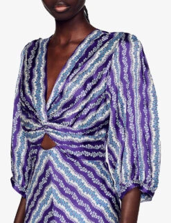 Sandro Floral-print Twisted-front Satin Midi Dress 12 Sandro Floral-print Twisted-front Satin Midi Dress -Closet By She R04102326 VIOLETS ALT04