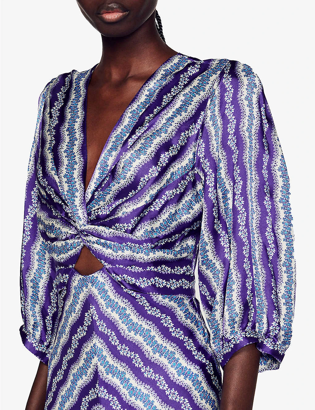 Sandro Floral-print Twisted-front Satin Midi Dress 7 Sandro Floral-print Twisted-front Satin Midi Dress - Image 5