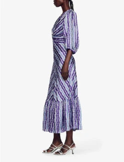 Sandro Floral-print Twisted-front Satin Midi Dress 13 Sandro Floral-print Twisted-front Satin Midi Dress -Closet By She R04102326 VIOLETS ALT05