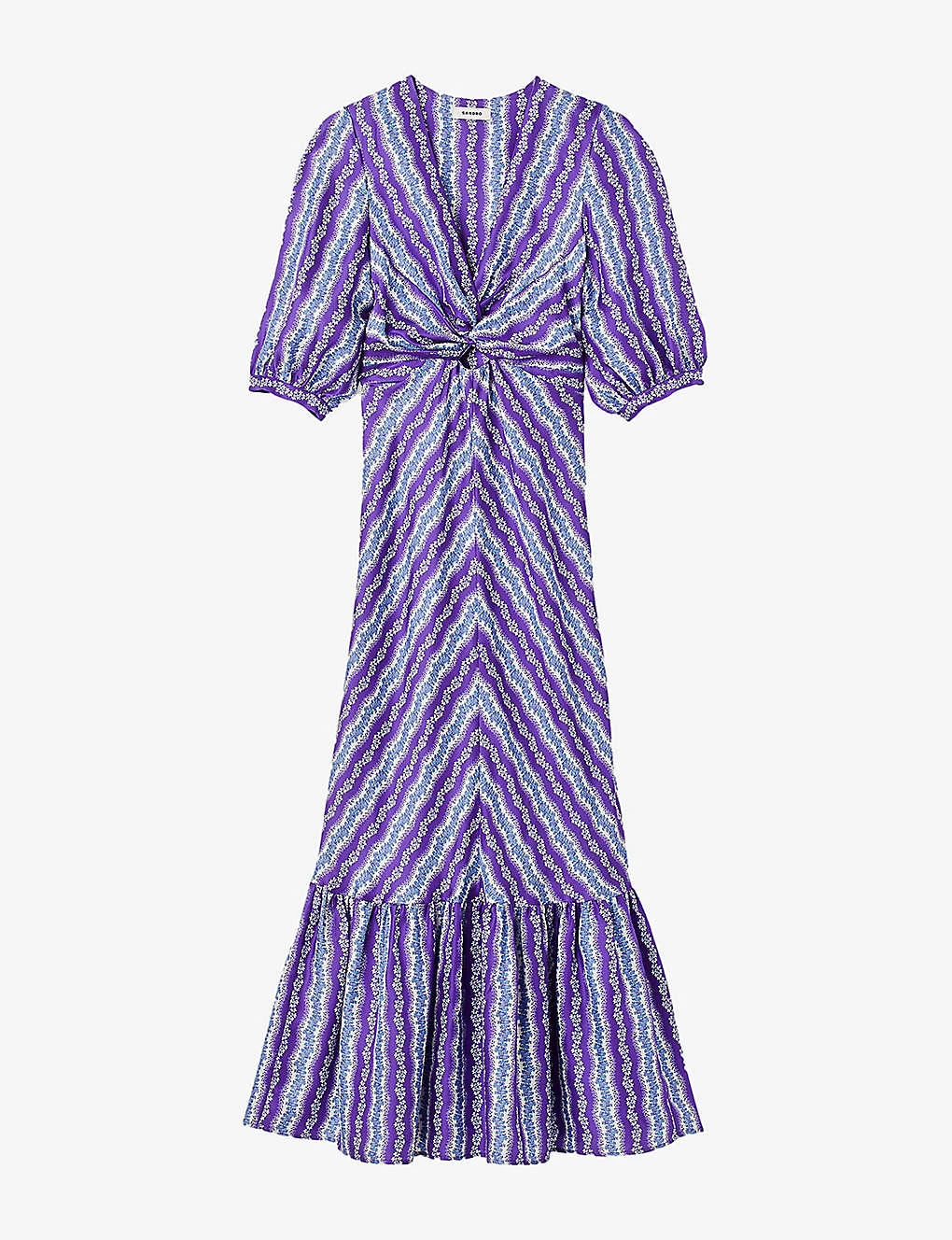 Sandro Floral-print Twisted-front Satin Midi Dress 3 Sandro Floral-print Twisted-front Satin Midi Dress