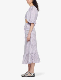 Sandro Striped Linen-blend Midi Skirt -Closet By She R04102440 NOIRGRIS ALT02