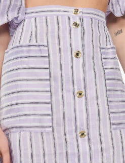 Sandro Striped Linen-blend Midi Skirt -Closet By She R04102440 NOIRGRIS ALT04