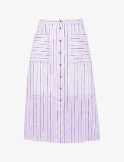Sandro Striped Linen-blend Midi Skirt