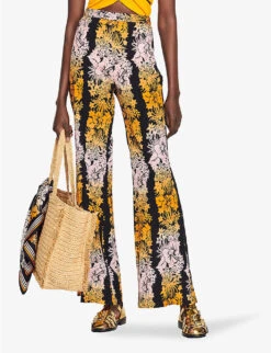Sandro Patti Floral-print Wide-leg High-rise Cotton-blend Trousers -Closet By She R04102441 NOIRGRIS ALT02