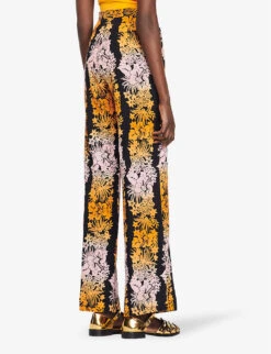 Sandro Patti Floral-print Wide-leg High-rise Cotton-blend Trousers -Closet By She R04102441 NOIRGRIS ALT03