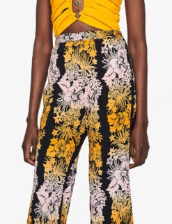 Sandro Patti Floral-print Wide-leg High-rise Cotton-blend Trousers -Closet By She R04102441 NOIRGRIS ALT04