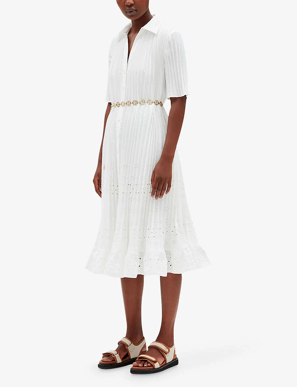 CLAUDIE PIERLOT Rosalita Embroidered Pleated Woven Midi Dress 4 CLAUDIE PIERLOT Rosalita Embroidered Pleated Woven Midi Dress - Image 2