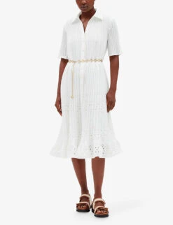 CLAUDIE PIERLOT Rosalita Embroidered Pleated Woven Midi Dress 9 CLAUDIE PIERLOT Rosalita Embroidered Pleated Woven Midi Dress -Closet By She R04103539 NATURELS ALT02