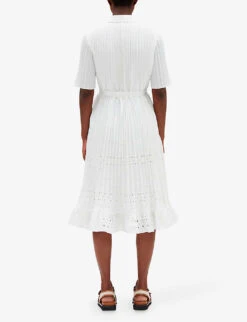 CLAUDIE PIERLOT Rosalita Embroidered Pleated Woven Midi Dress 10 CLAUDIE PIERLOT Rosalita Embroidered Pleated Woven Midi Dress -Closet By She R04103539 NATURELS ALT03
