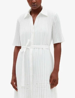 CLAUDIE PIERLOT Rosalita Embroidered Pleated Woven Midi Dress 11 CLAUDIE PIERLOT Rosalita Embroidered Pleated Woven Midi Dress -Closet By She R04103539 NATURELS ALT04