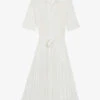 CLAUDIE PIERLOT Rosalita Embroidered Pleated Woven Midi Dress -Closet By She R04103539 NATURELS M