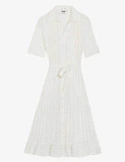 CLAUDIE PIERLOT Rosalita Embroidered Pleated Woven Midi Dress