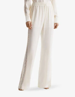 Reiss Rowan Lace-insert Wide-leg Woven Trousers -Closet By She R04103874 CREAM ALT02