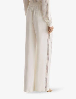 Reiss Rowan Lace-insert Wide-leg Woven Trousers -Closet By She R04103874 CREAM ALT03