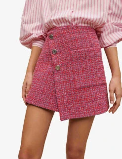 Maje Jolia Checked Asymmetric Tweed Mini Skirt -Closet By She R04103982 ROSES ALT04