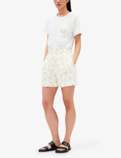CLAUDIE PIERLOT Eita Mimosa-print Elasticated-waist Linen-blend Shorts -Closet By She R04105057 DIVERS ALT02