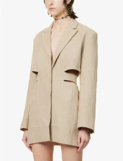 Jacquemus La Robe Cut-out Padded-shoulders Linen Mini Dress -Closet By She R04107865 BEIGE ALT02