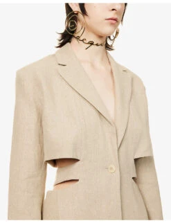 Jacquemus La Robe Cut-out Padded-shoulders Linen Mini Dress -Closet By She R04107865 BEIGE ALT04