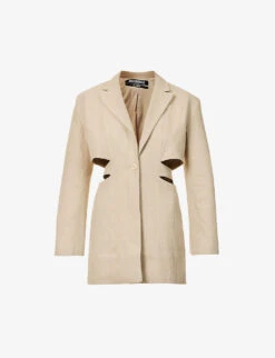Jacquemus La Robe Cut-out Padded-shoulders Linen Mini Dress