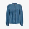 Whistles Mollie High-neck Chambray Denim Blouse -Closet By She R04109039 BLUE M