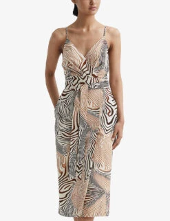 Reiss Rosie Animal-print Belted-waist Woven Midi Dress -Closet By She R04110022 BROWNWHITE ALT02