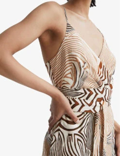 Reiss Rosie Animal-print Belted-waist Woven Midi Dress -Closet By She R04110022 BROWNWHITE ALT04