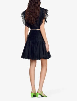 Sandro Ruffled Linen-blend Mini Skirt -Closet By She R04111267 NOIRGRIS ALT03