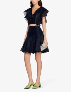 Sandro Ruffled Linen-blend Mini Skirt -Closet By She R04111267 NOIRGRIS ALT04
