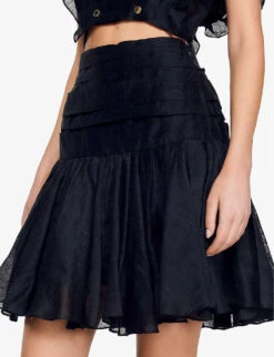 Sandro Ruffled Linen-blend Mini Skirt -Closet By She R04111267 NOIRGRIS ALT05