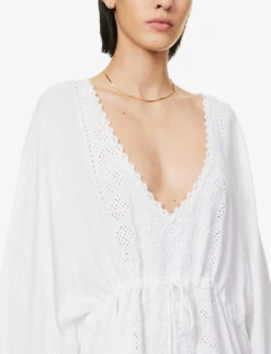 Melissa Odabash Isabelle Scalloped-trim Relaxed-fit Woven Cover-up -Closet By She R04111513 WHITEWHITE ALT04