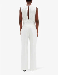 CLAUDIE PIERLOT Plume Satin-waist Straight-leg Woven Trousers 10 CLAUDIE PIERLOT Plume Satin-waist Straight-leg Woven Trousers -Closet By She R04113190 NATURELS ALT03