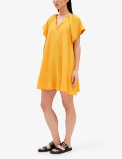 CLAUDIE PIERLOT Rosada Flared-cut Baby-doll Linen-blend Mini Dress -Closet By She R04113191 JAUNESORANGES ALT02