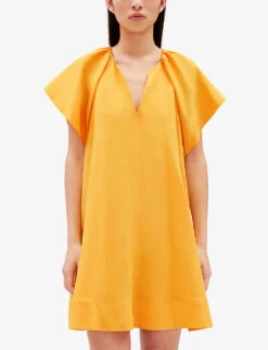 CLAUDIE PIERLOT Rosada Flared-cut Baby-doll Linen-blend Mini Dress -Closet By She R04113191 JAUNESORANGES ALT04