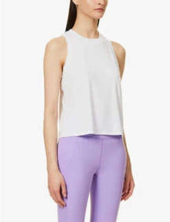 Vuori Energy Sleeveless Logo-patch Stretch-jersey Top -Closet By She R04114824 WHITE ALT02