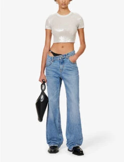 ALEXANDER WANG Sequin-embellished Cropped Woven T-shirt -Closet By She R04117974 SNOWWHITE ALT01