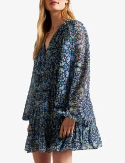 Ted Baker Rohzan Butterfly-print Woven Mini Dress -Closet By She R04119087 MIDBLUE ALT02