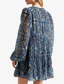 Ted Baker Rohzan Butterfly-print Woven Mini Dress -Closet By She R04119087 MIDBLUE ALT03