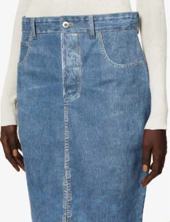 Bottega Veneta Denim-printed Front-split Leather Midi Skirt -Closet By She R04121114 MEDIUMBLUEDENIM ALT04