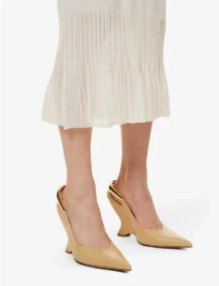 Bottega Veneta Slim-fit Flared-hem Cotton-blend Knitted Midi Skirt -Closet By She R04121136 CHALK ALT04