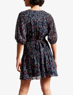 Ted Baker Casadee Graphic-print Wrap-effect Recycled-polyester Mini Dress -Closet By She R04121165 DKNAVY ALT02